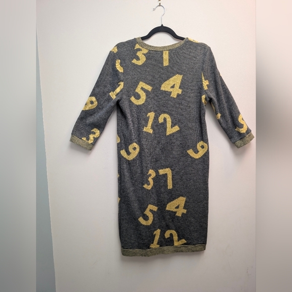 Vintage 1990's Gray Sweater Dress with Yellow Numbers - Picture 2 of 5